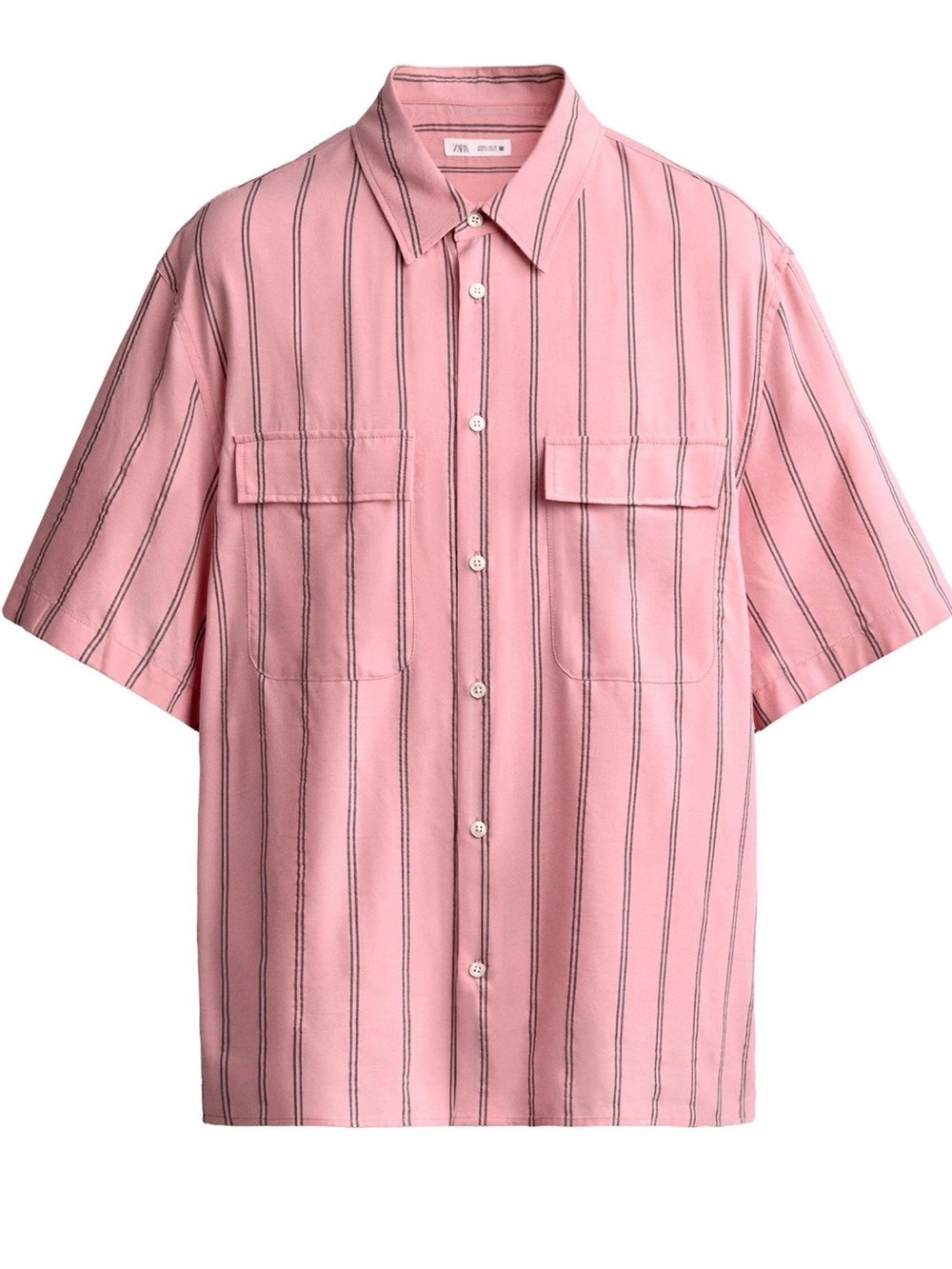 Zara Men’s Flowy Striped Pink Pocket Button-Up Shirt Size L